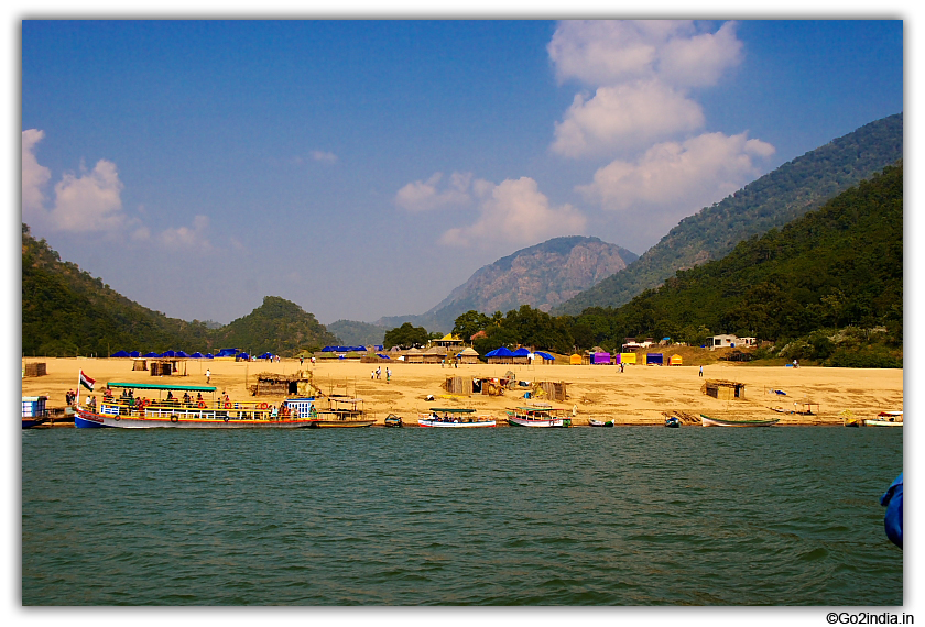 Hills river Sand and Huts at Kolluru