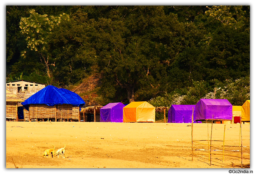 Huts by the side of river