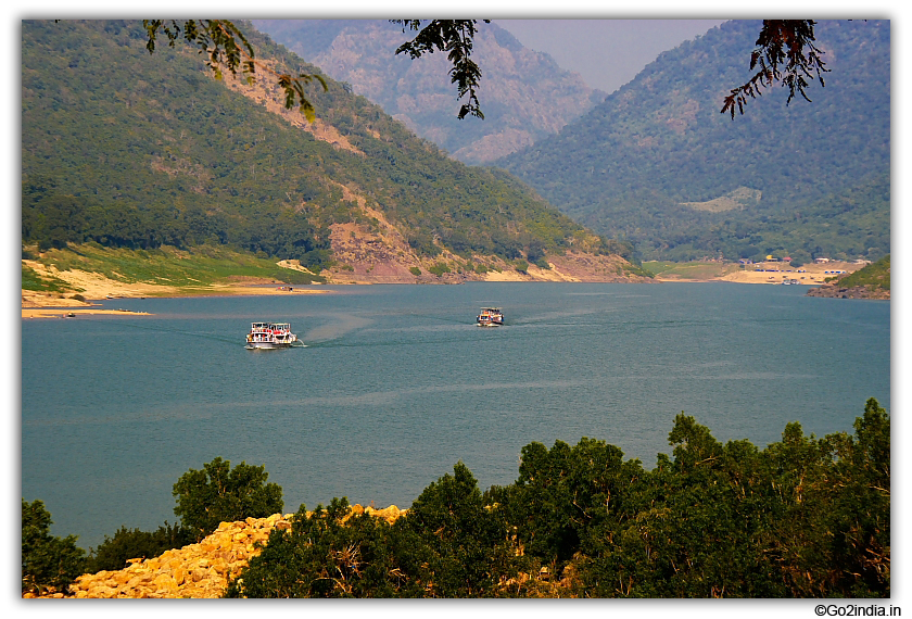 Boats approching Perantalapalli by river Godavari