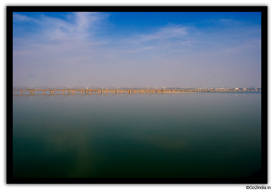 Distance view of River Godavari and the bridge at Rajahmundry