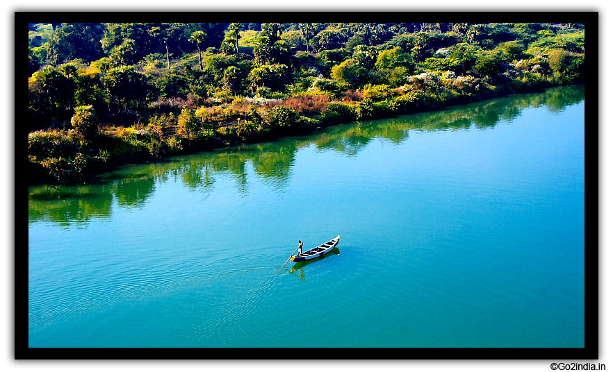 Boat and the blue water in Godavari