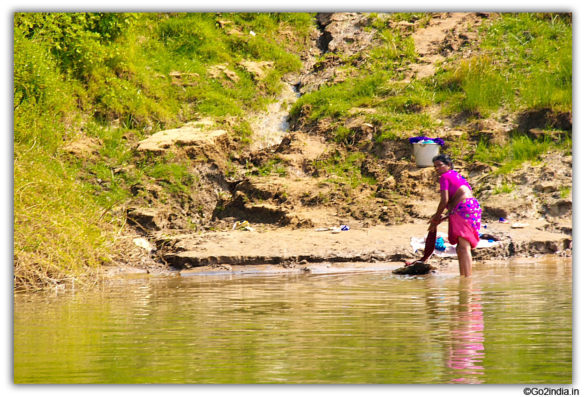 Washing clothes in river Godavari