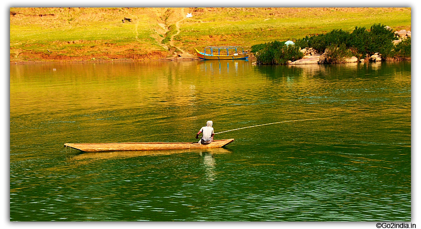Fishing on boat on river Godavari