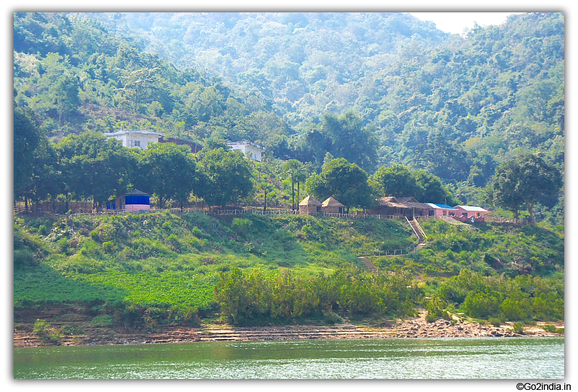 Distance view of rest house by the side of river Godavari