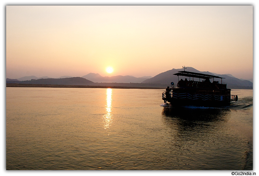 Sunset time and the launch on river godavari