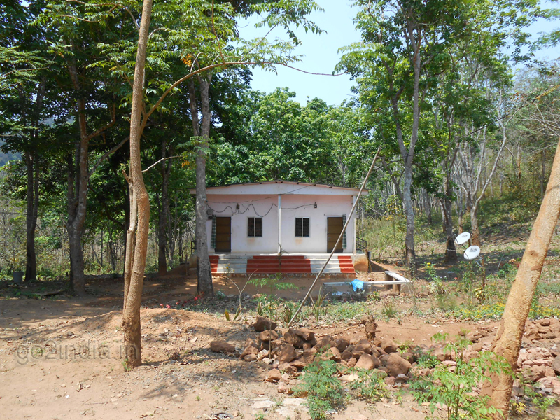 Pre-fabricated cottages at a distance in Vanvihari resort