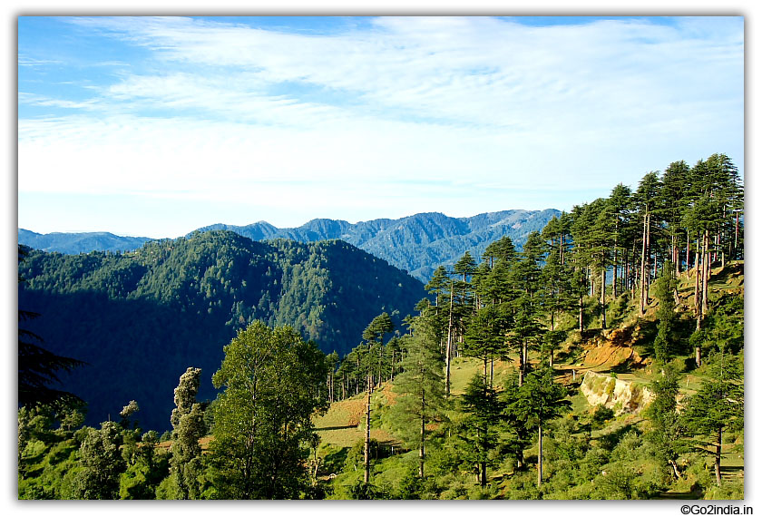 Morning light falling on valley at Patnitop