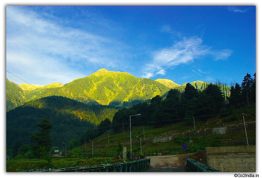 Sun ray falling on mountains at Pahalgam
