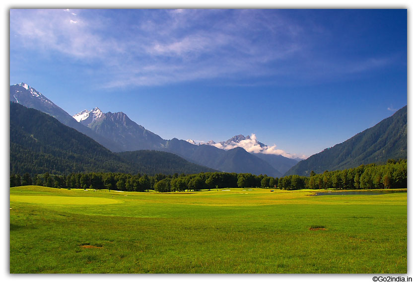 Good view of green golf ground at Pahalgam