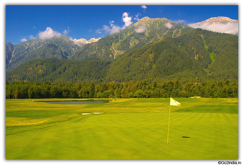 Flag in golf ground of Pahalgam