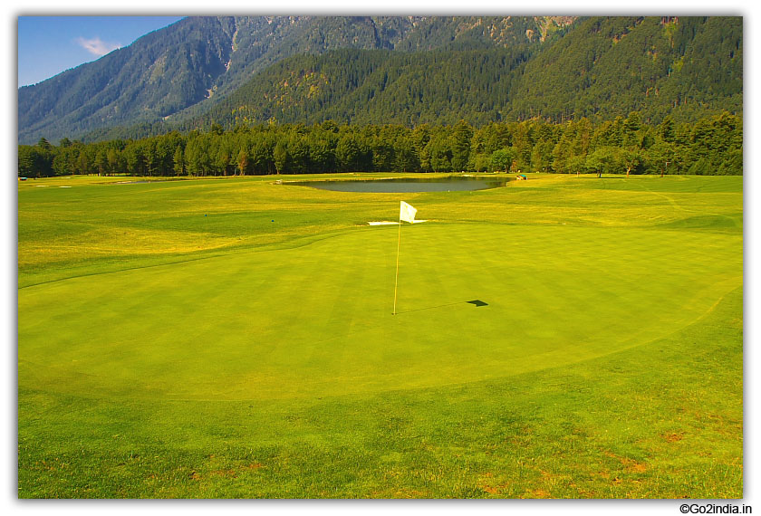 Flag at green golf ground at Pahalgam