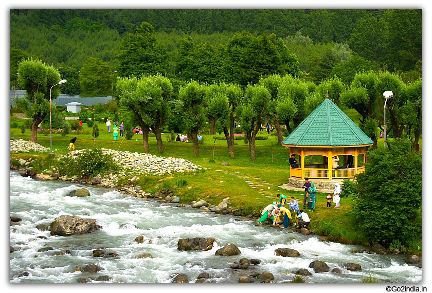 Kids enjoying by the side of river at Pahalgam 