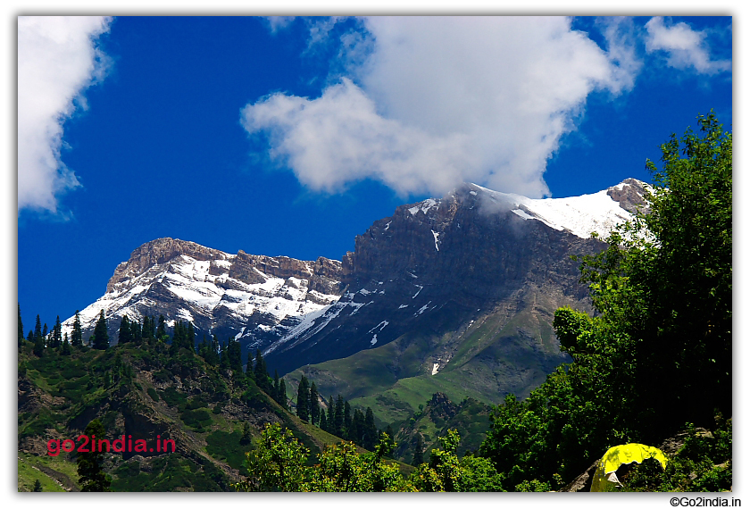 Snow capped mountains near Chandanwari at Pahalgam