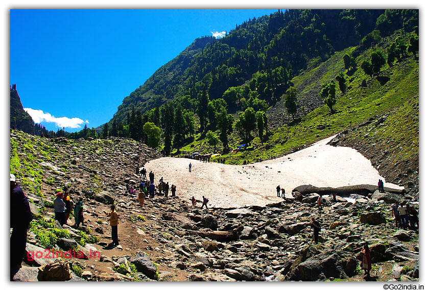 Tourist at Ice patches at Chandanwari 