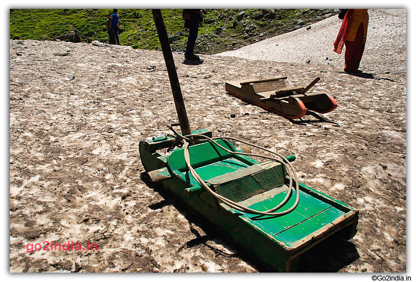 Local made wooden sledge in use at Ice patches at Chandanwari