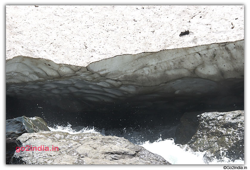 River water coming below the ice glacier at Chandanwari