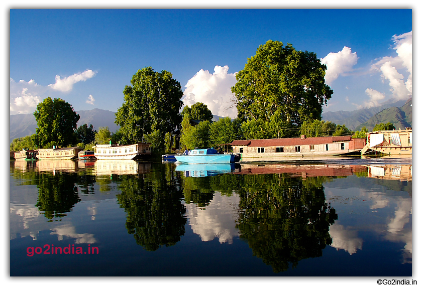 Line of Houseboats at Dal Lake Srinagar