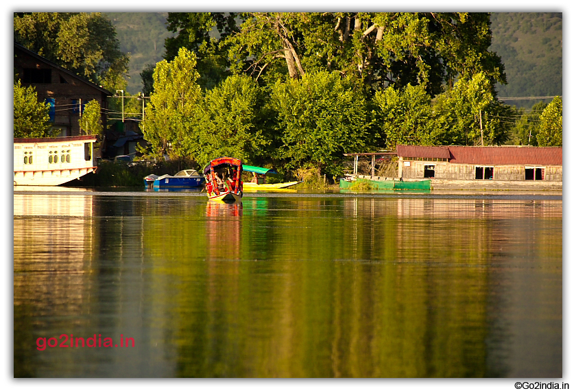 Shikara approching in Dal Lake