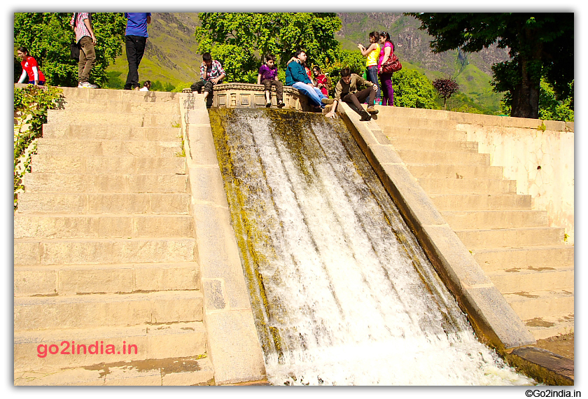 Water flowing down from terraces in Nishat Bagh 