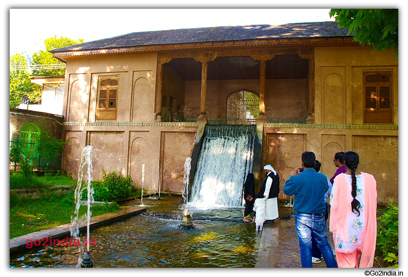 Water flowing down from upper terraces