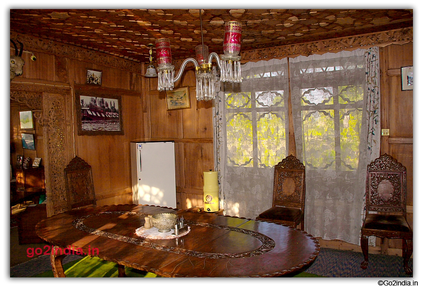 Dinning table inside Houseboat at Srinagar