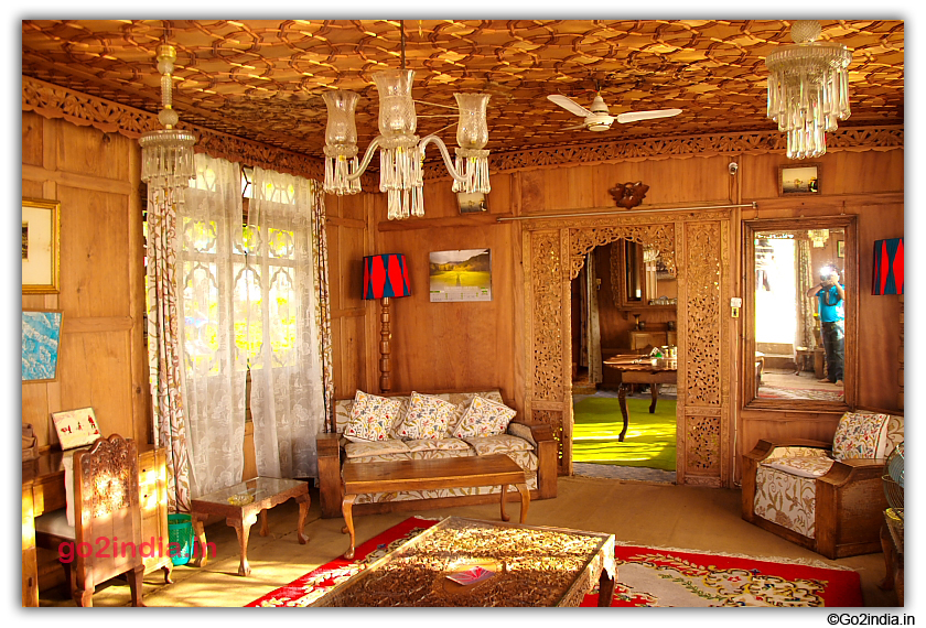 Drawing room inside Houseboat at Srinagar
