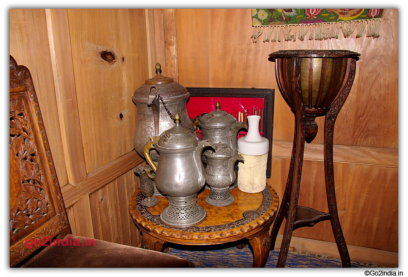 Antique Handicrafts of Kashmir , kept inside Houseboat at Dal Lake