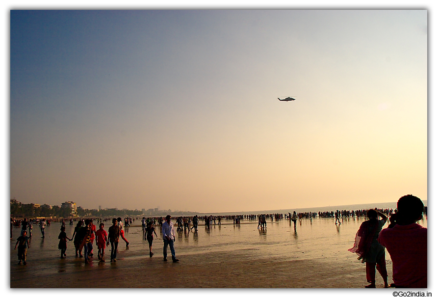 helicopter flying at Juhu beach 