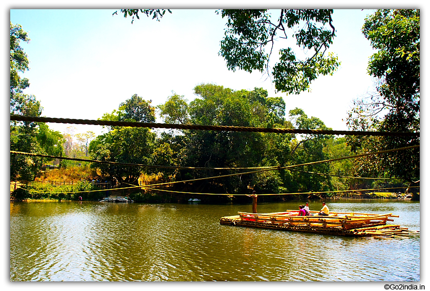 Crossing the river to reach Kuruva Island 