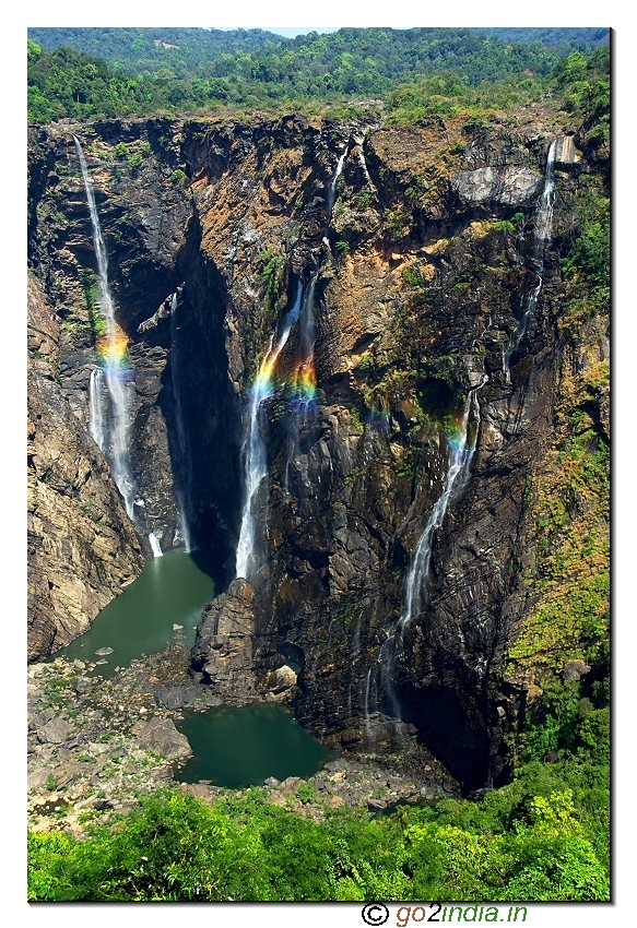 The three water falling area in Jogfalls Shimoga