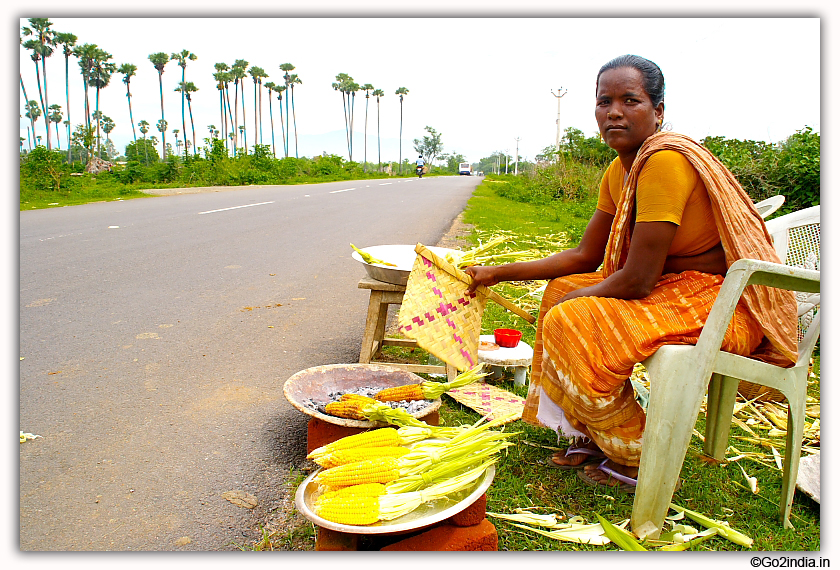 Selling corn by the side of Araku road 