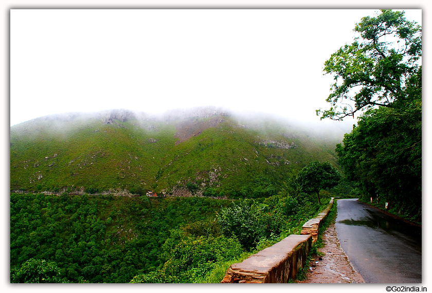 Clouds covering hills on the way to Araku during rain