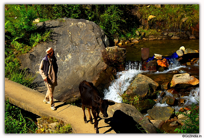 Local villager near Jogini water fall at Manali 