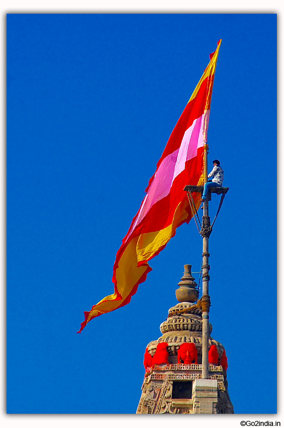 Dwarkadish temple flag is being changed