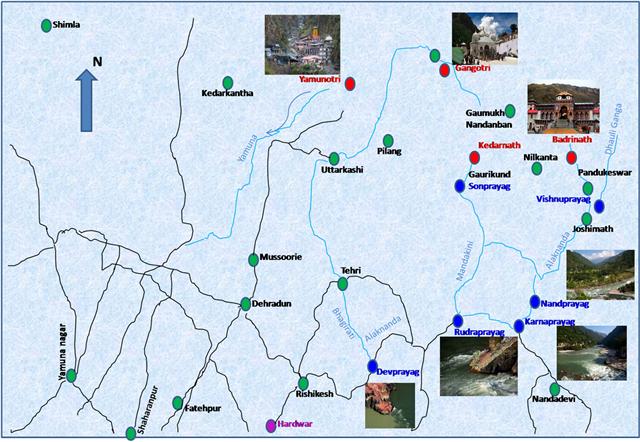 Uttarakhand: Map for Tourist with locations Clicks